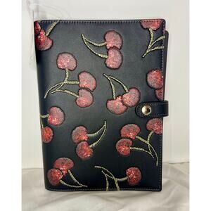 Coach Cherry Print Leather Notebook Black Sequin Planner Journal CDB79 NWT